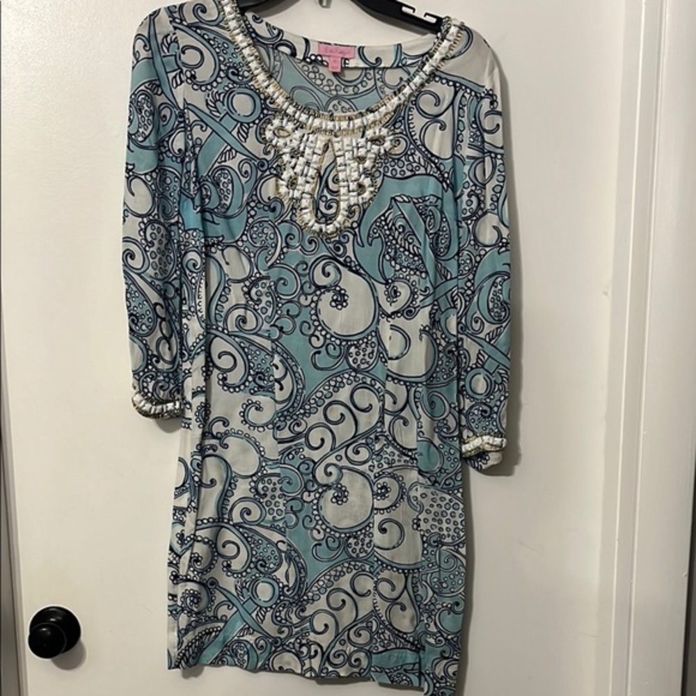 Lilly Pulitzer Blue and White Paisley Sheath Dress Size XS